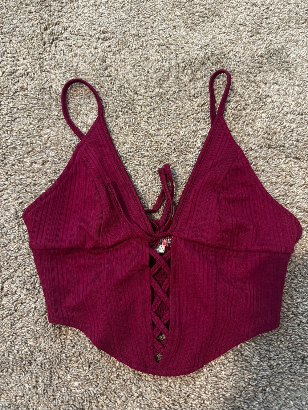 Urban Outfitters Wine Ribbed Lace-Up Cami